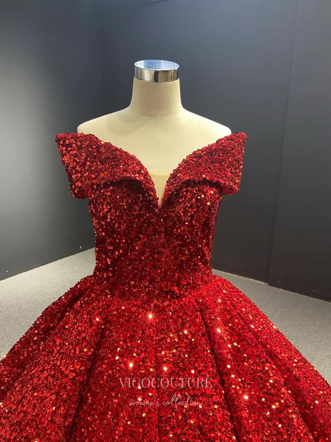 One Shoulder Dark Red Sequin Prom Dresses with Long Sleeves FD1993 –  Viniodress